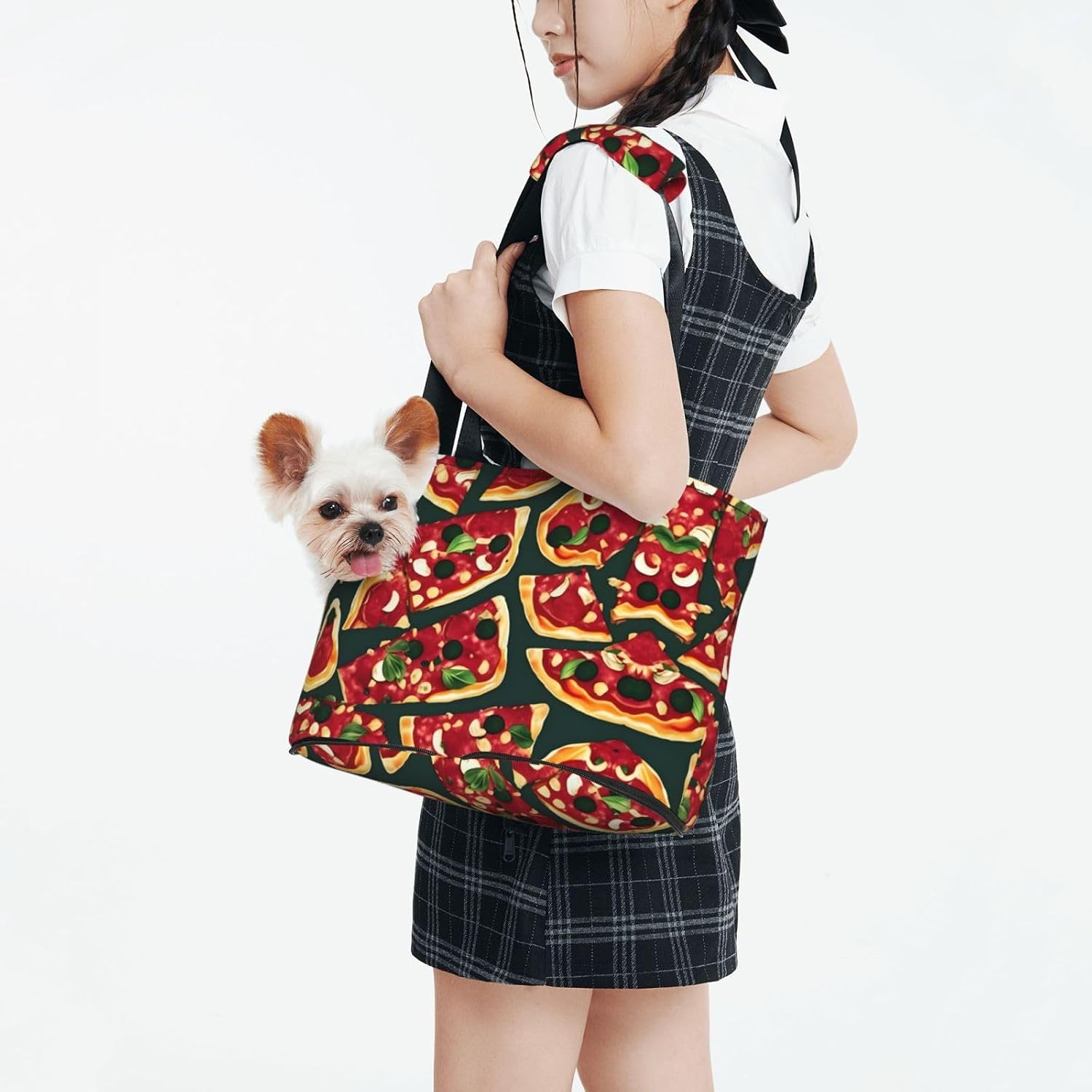 Pizza Pattern Print Portable Foldable Shoulder Bag for Travel,with Collar Hook and Handle Pad,Cute Stylish Design