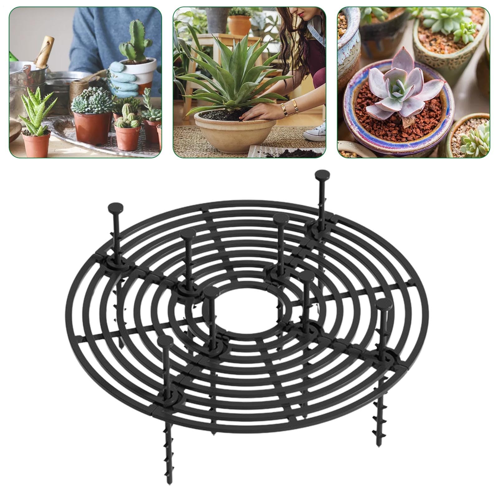 Lot de 2 grilles de protection pour pots de fleurs, chat, 19/30/52 cm, peut être coupée, diamètre : 10 cm, résistant aux chats, longueur des clous : 10 cm, noir