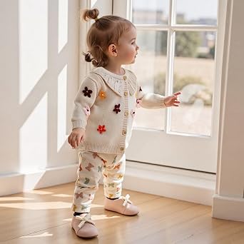 Toddler Baby Girl Sweater Cardigan Flower Embroidery Button Up Knitted Jumpers Pullovers Infant Winter Chunky Knitwear