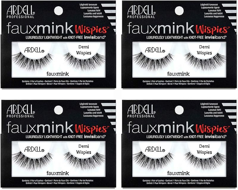 Ardell Faux Mink Demi Wispies Cílios Postiços com Faixa Invisiband, Pacote com 4