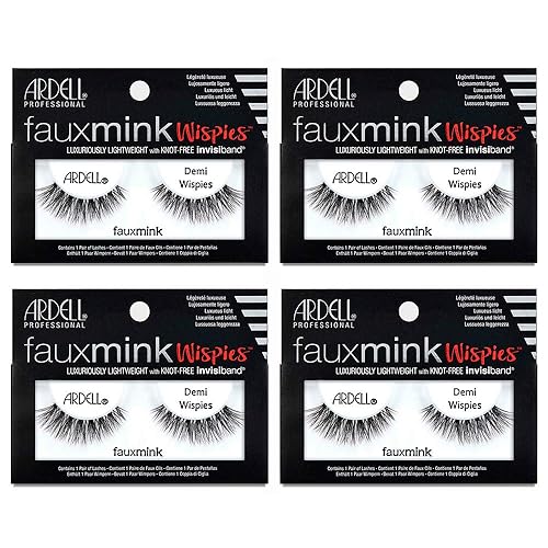 Ardell Pestañas postizas de visón sintético Demi Wispies, sin nudos, pestañas reutilizables para una mezcla sin costuras, paquete de 4