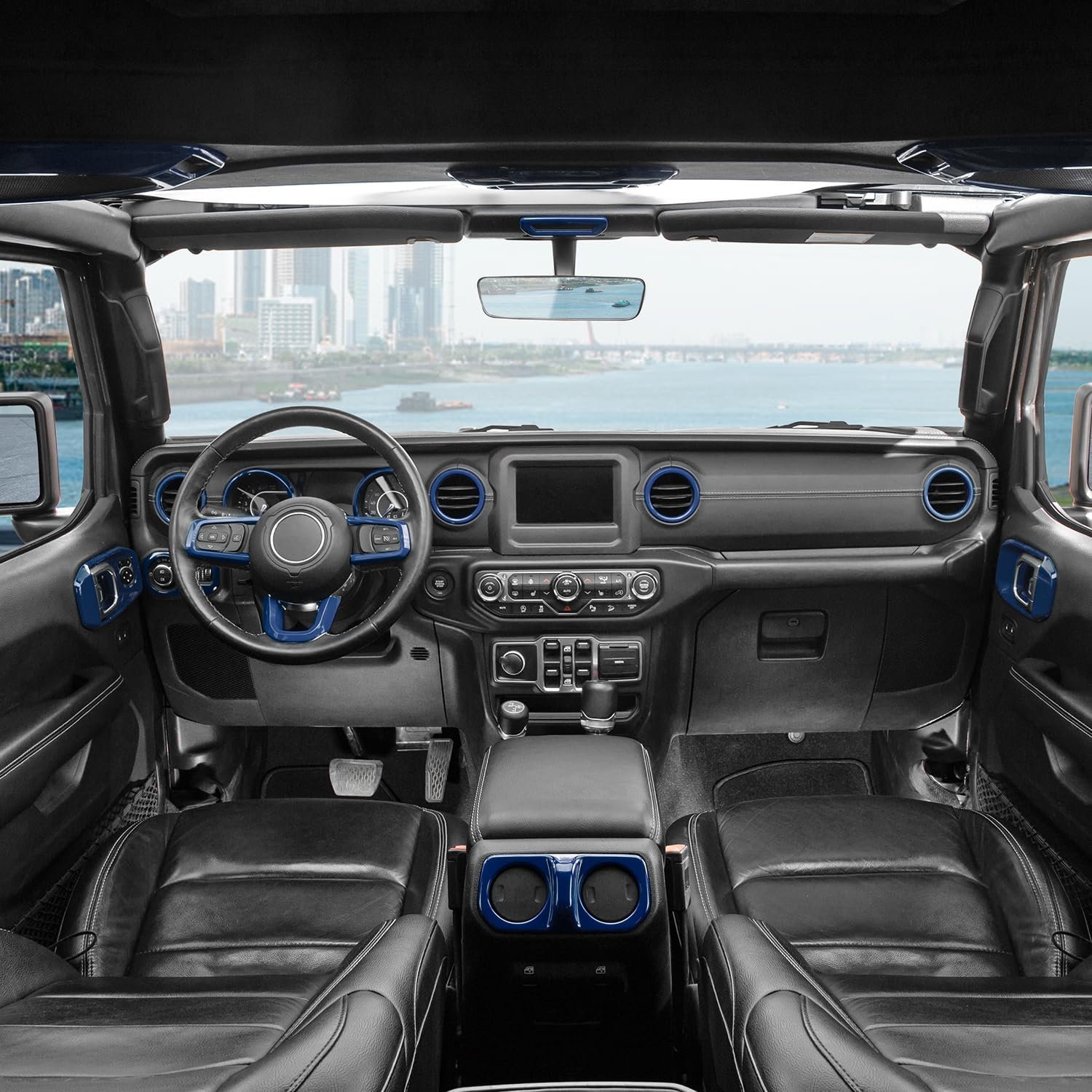 JWWY for JL Interior kit Set,Air Vent Start Door Handle Window Button Cup Holder Reading Light Center Console Dashboard Trim for 2018-2023+Jeep Wrangler JL Interior Accessories,4xe 23pcs ABS Blue