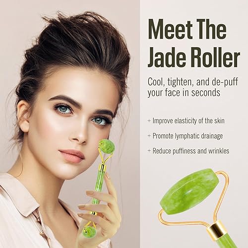 Miniatura 3 de Rodillo de jade y herramientas faciales Gua Sha, herramienta de cuidado de la piel de jade natural antienvejecimiento para rejuvenecer la piel