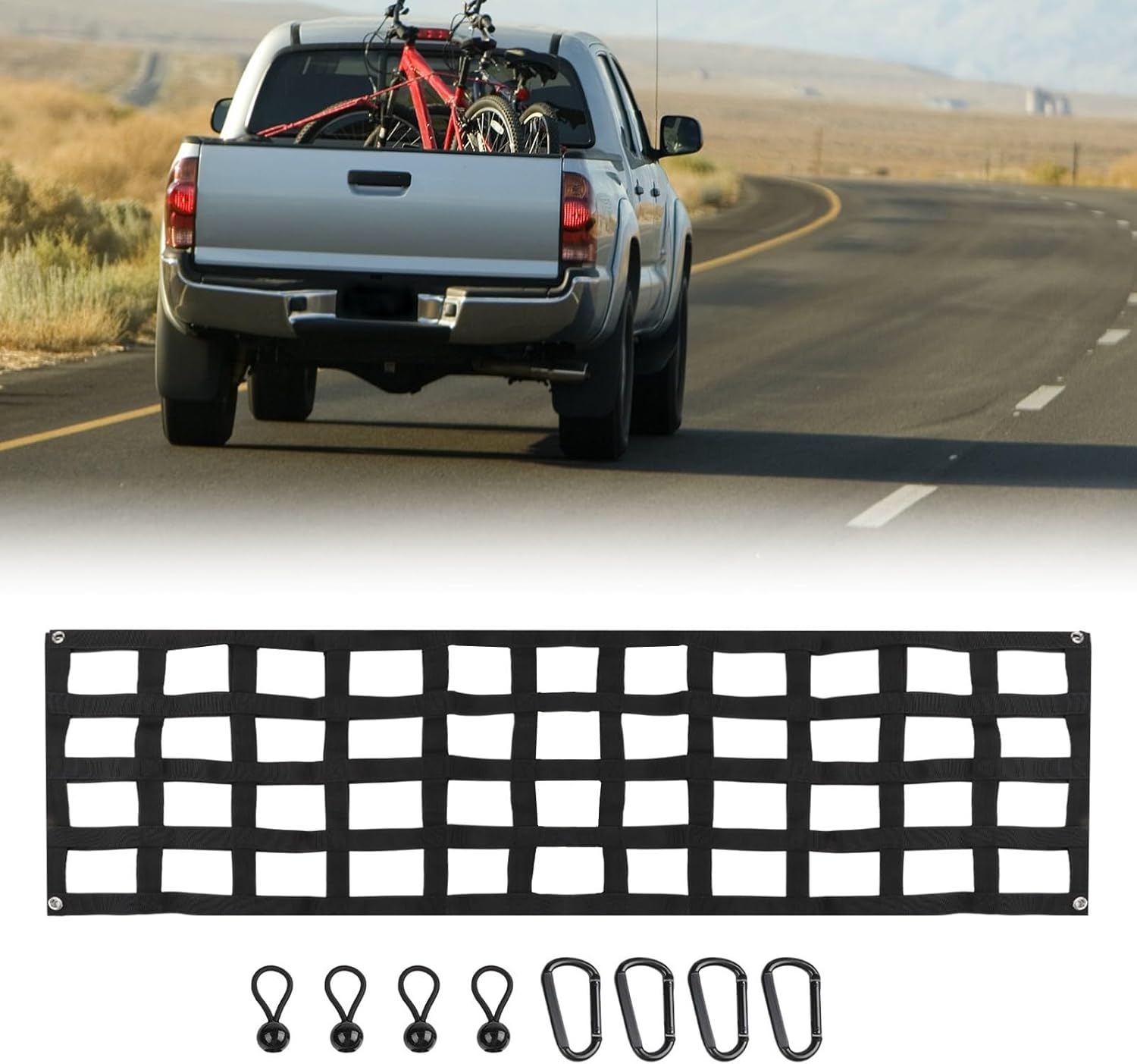 Heavy Duty Tailgate Net, Tailgate Net For Pickup Truck Bed, 60'' X 18'' Cargo Netting For Full-size/medium-duty Trucks For Chevrolet For Silverado, For Ford F-150, For GMC, For Dodge For Ram