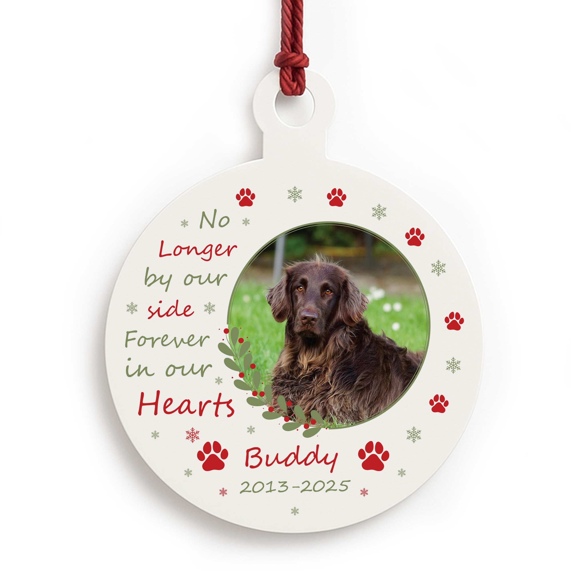 Red Ocean Dog Memorial Bauble With Photo Personalised Dog Memorial Christmas Decoration For Lover Pet Owner In Memory Plaque For Family Tree Decoration Keepsake