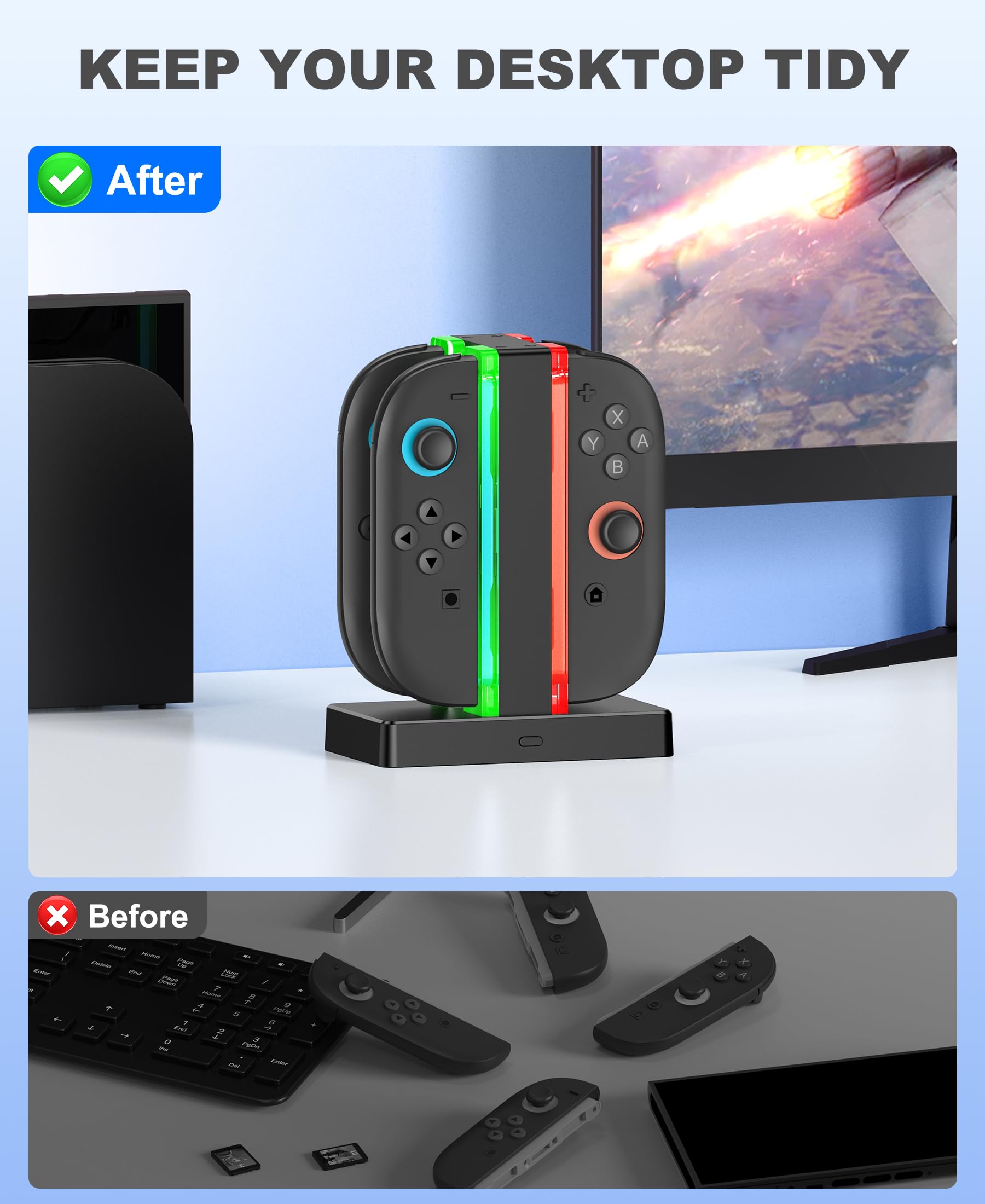 HELLCOOL Charging Dock for Nintendo Switch 2 Controllers-4-Port Joy Con 2025 Charger Station with Magnetic Design - Image 4