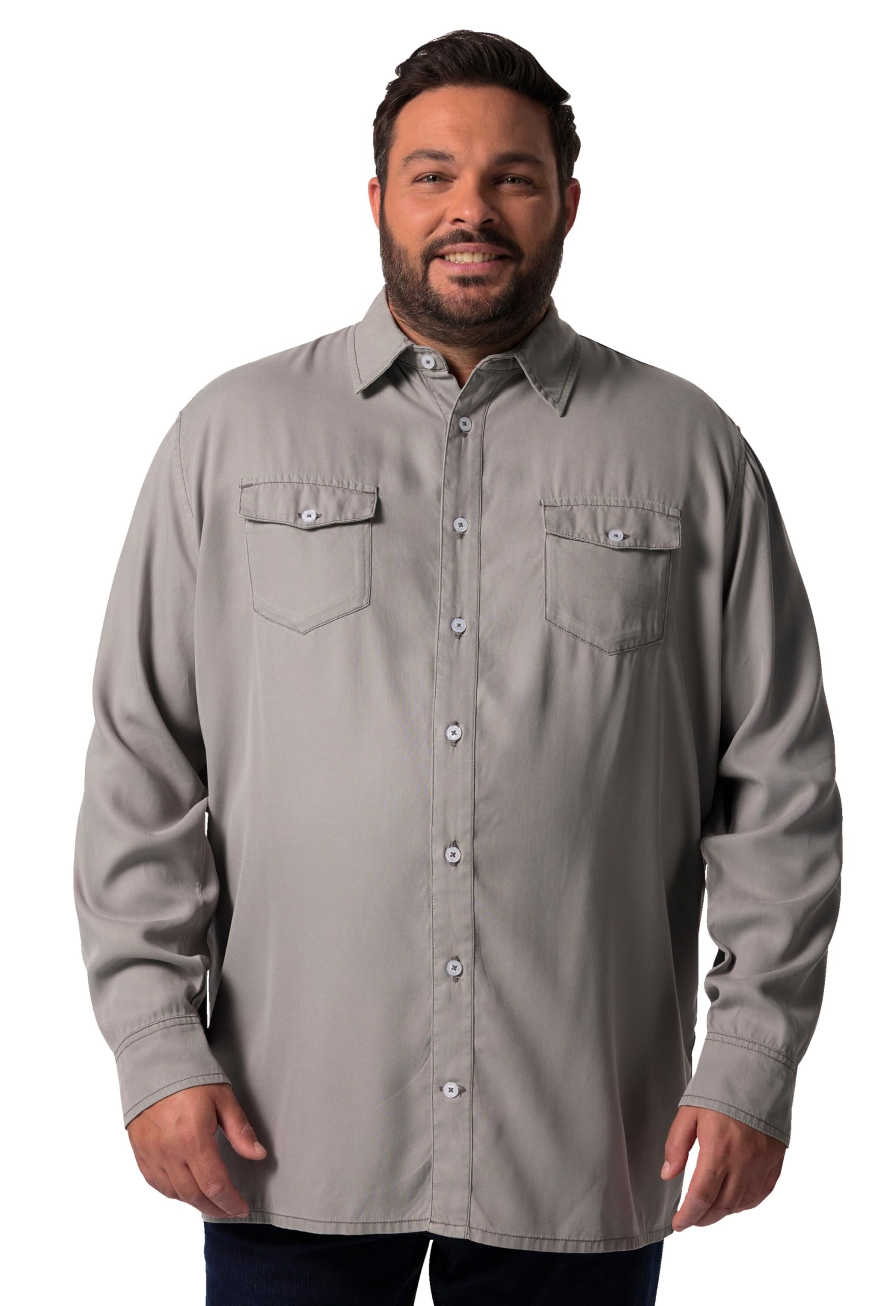 Men Plus Herren große Größen Übergrößen Menswear L-8XL Jeansoptik-Hemd, Langarm, Kentkragen, Comfort Fit 832926
