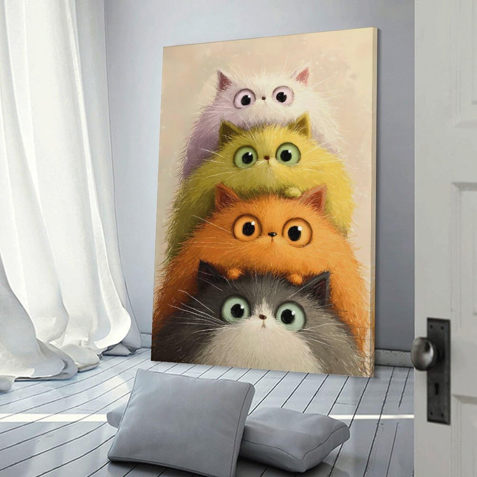 Junmoney Room Decor Wall Art Stacked Fluffy Cats Digital Art, 12x18inch(30x45cm), for Wall Displays, Bedrooms Or Room Updates, An Easy Match for Collected Prints
