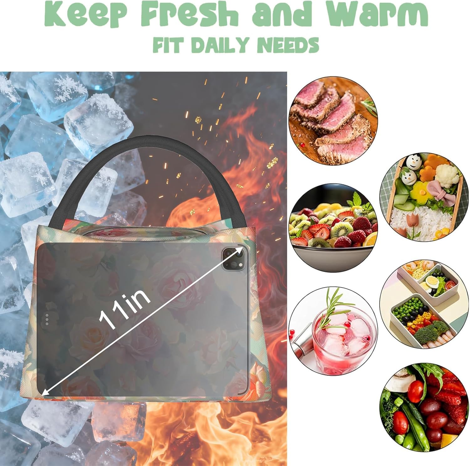 Fantasy Dragon Insulated Lunch Box for Kids Adults,Reusable Tote Bag with Tree of Life in Autumn Forest,Portable Lunchbox Handbag,Makeup Bags Organizer Gifts for Travel Picnic,11x6.3x6.7in - Image 8