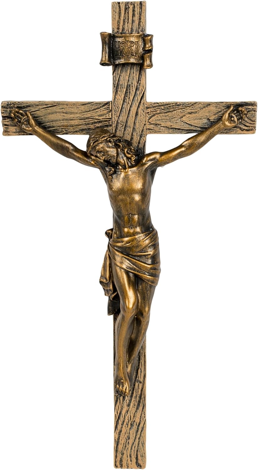 Joseph's Studio by Roman, Cross and Crucifix Collection, 8.25"H ANTIQUE GOLD CRUCIFIX, Home Décor, Devout Gift, Prayerful Inspiration (4x4x8)