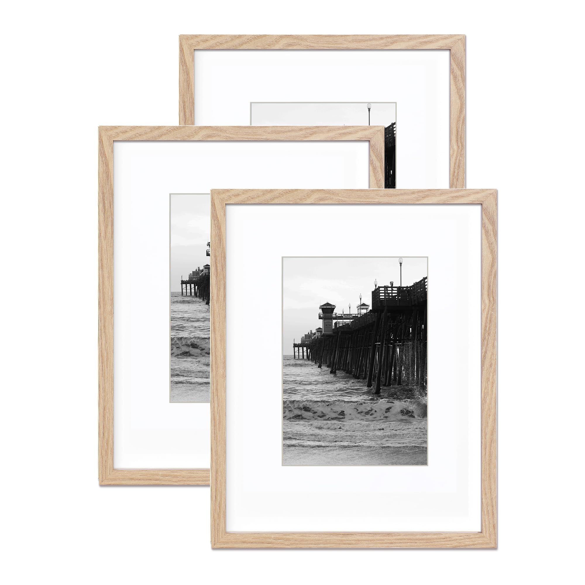 Sponsored Ad - 11x14 Picture Frame wooden set of 3, 11x14 mat to 8x10 Modern Style Wood Composite frames 11by14 Poster Fram Tempered Glass Photo Frames for Wall Art Prints for Home Decor