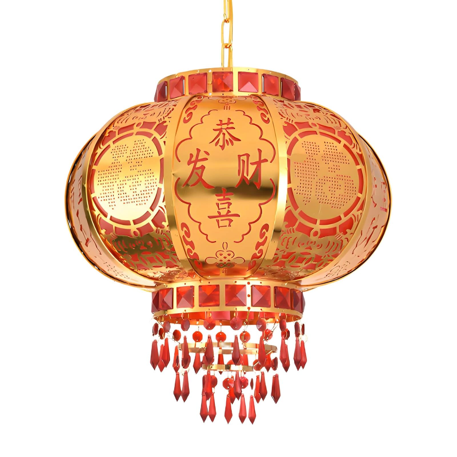 SBZIOJHDR Chinese-style lanterns, Round Gold Chinese Lanterns with Exquisite Pendant, Large Lucky Lantern(A,50#)