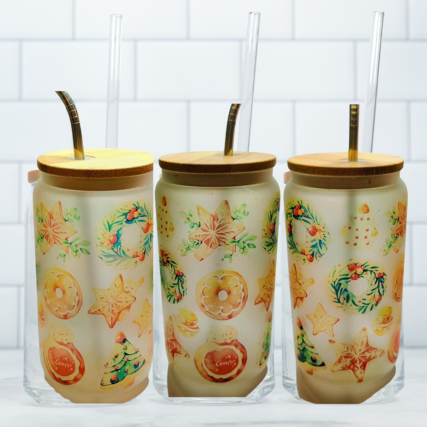 Winter Holiday Christmas Gift 16 Oz Beer Glass Frosted Can