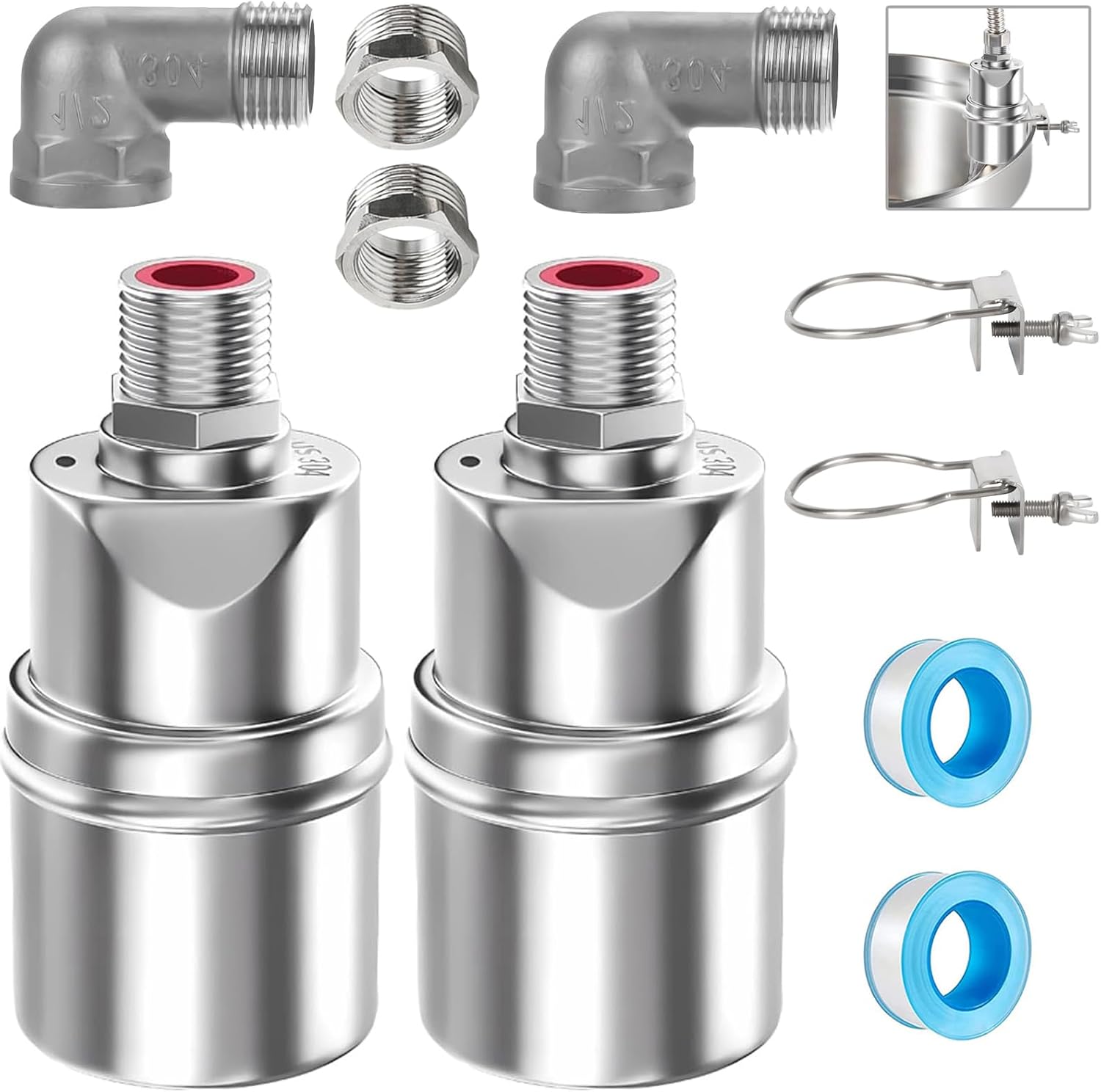 Float Ball Valve, 1/2" 3/4'' 1''Auto Shut Off Ball Mini Float Valve, 304 Stainless Steel Fully Automatic Water Level Control Float Valve for Water Trough, Tank and Livestock