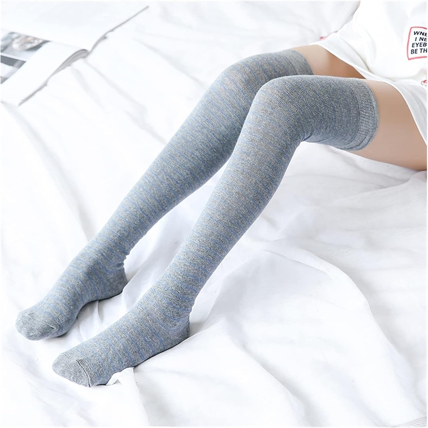 Women's Socks Women Cotton Long Socks Striped Pattern Knitted Soft Stockings Female Teenage Girls Leisure Wear Thigh Sock Cotton 3 Pairs Women's Stockings(C)