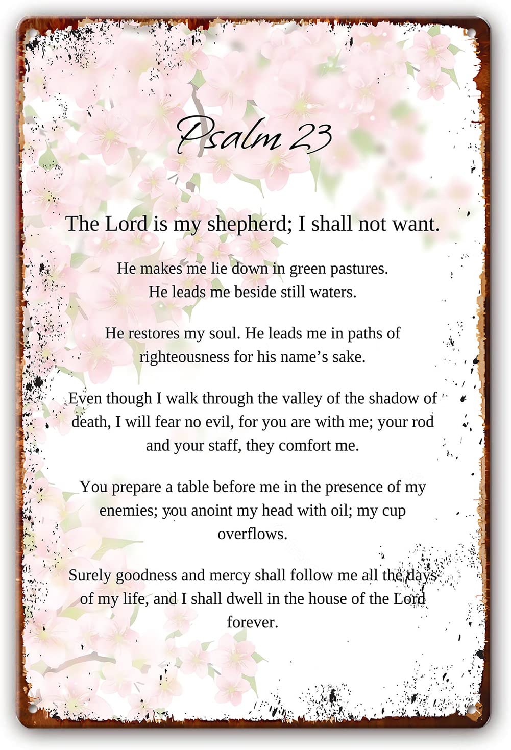 Metal Tin Sign Psalm 23 The Lord Is My Shepherd Bible Verse Scripture Wall Art Christian Gift Poster Metal Sign Room Decorative Artwork for Kitchen Painting 8x12 Inch