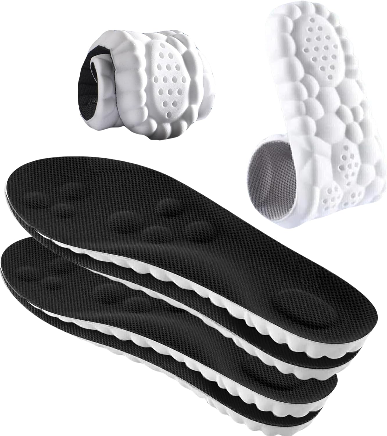 2 Pairs 4D Cloud Technology Insole - Super Soft Comfort Insoles, Soft Foot Protection Cloud Feeling Insole, U-Shape Memory Foam Insoles (Black, Men: US 8-11)