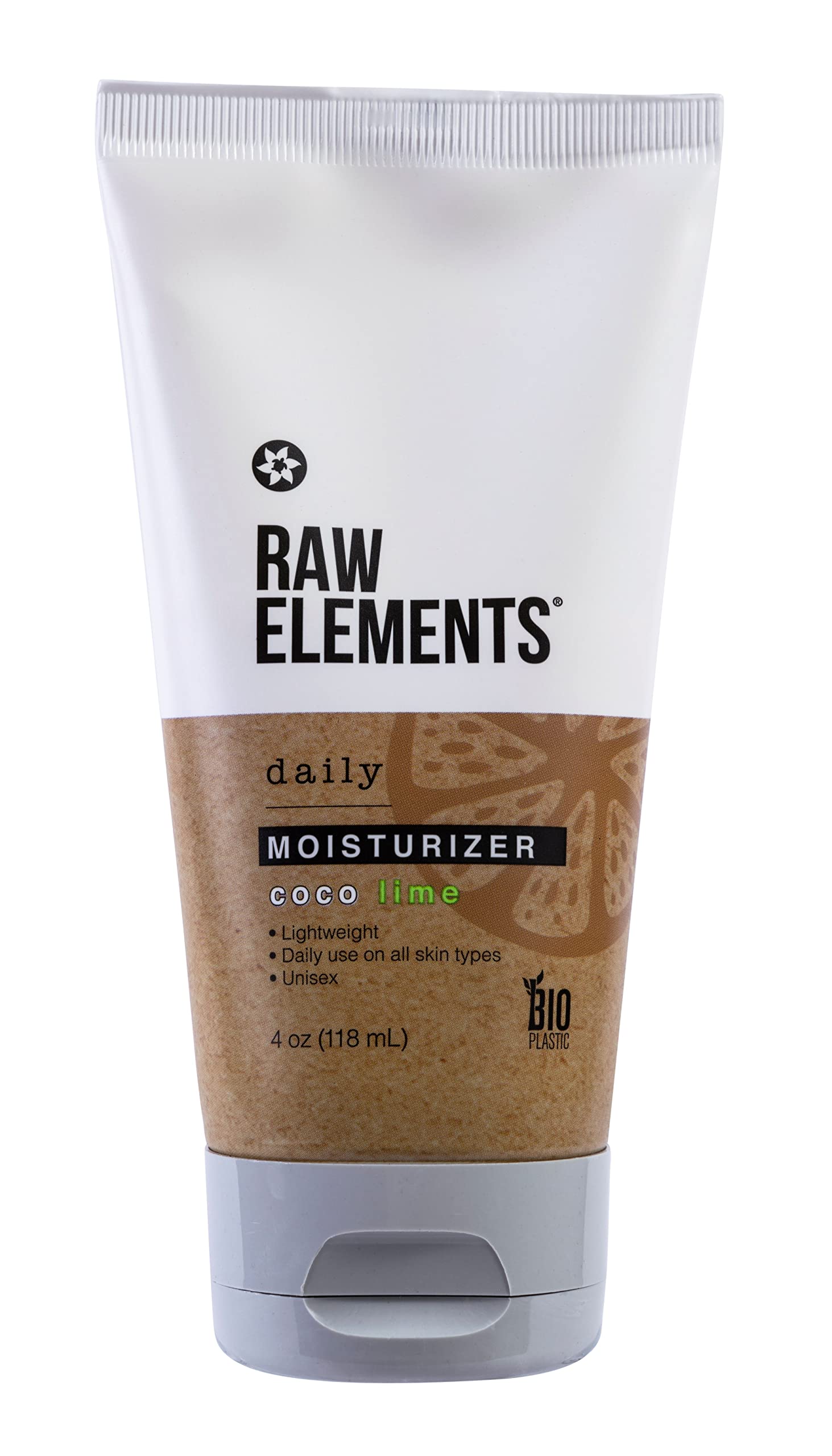 Raw ElementsAll-Natural and Organic Coco Lime Daily Moisturizing Lotion for All Skin Types with Coconut Oil, Cocoa Butter, and Vitamin E in Bio-Resin Tube, 4oz