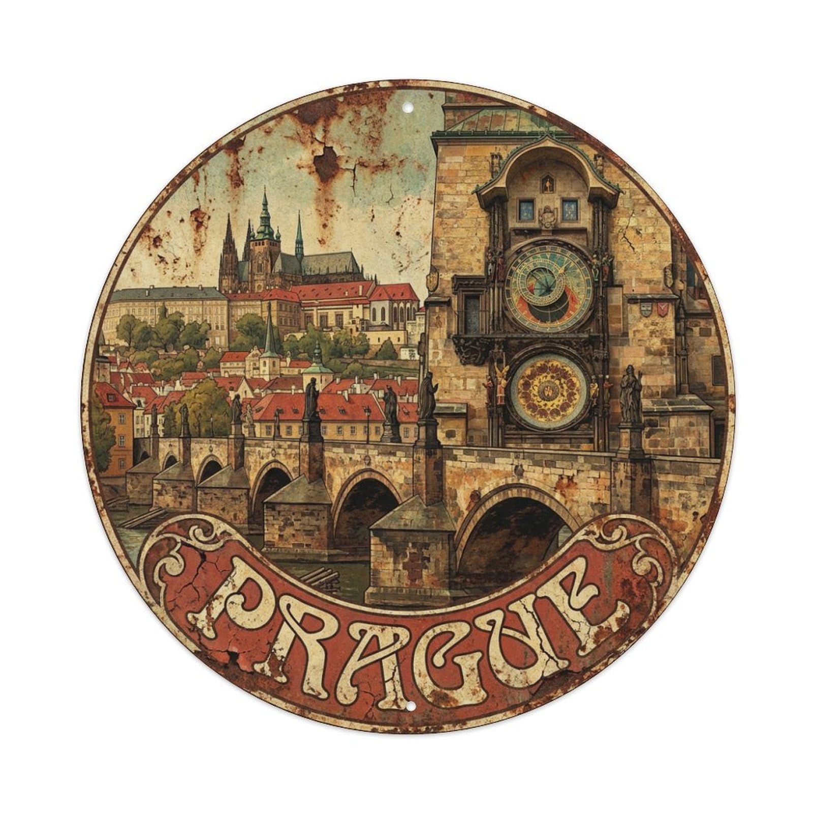 Vintage Travel Czech Republic Prague Metal Tin Sign