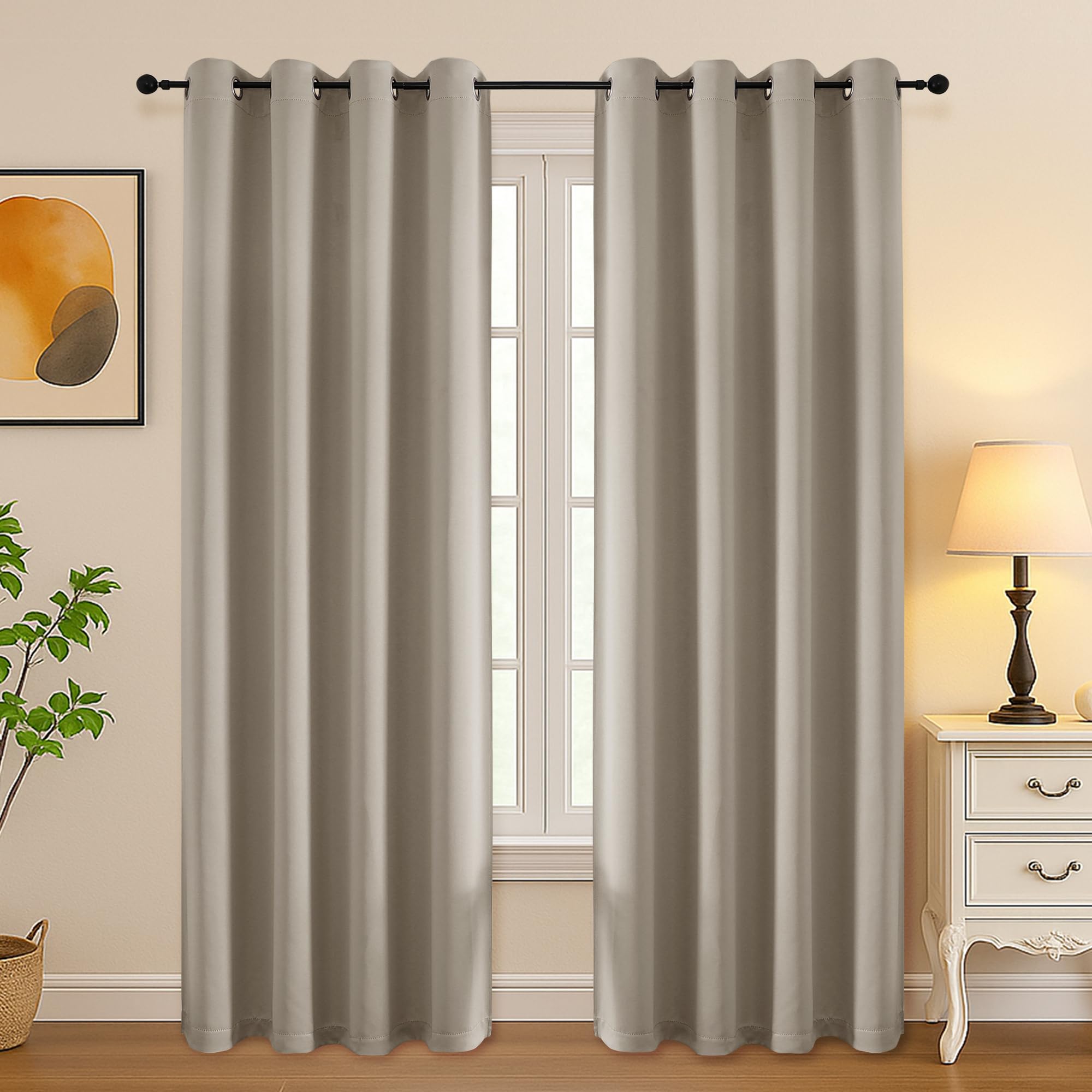 Simplebrand Stone Curtains for Bedroom Living Room 72 Inches Long 2 Panels Set, Room Darkening Thermal Insulated Curtains &amp; Drapes, Solid Grommet Noise Reducing Window Treatment, W50 x L72 Inch