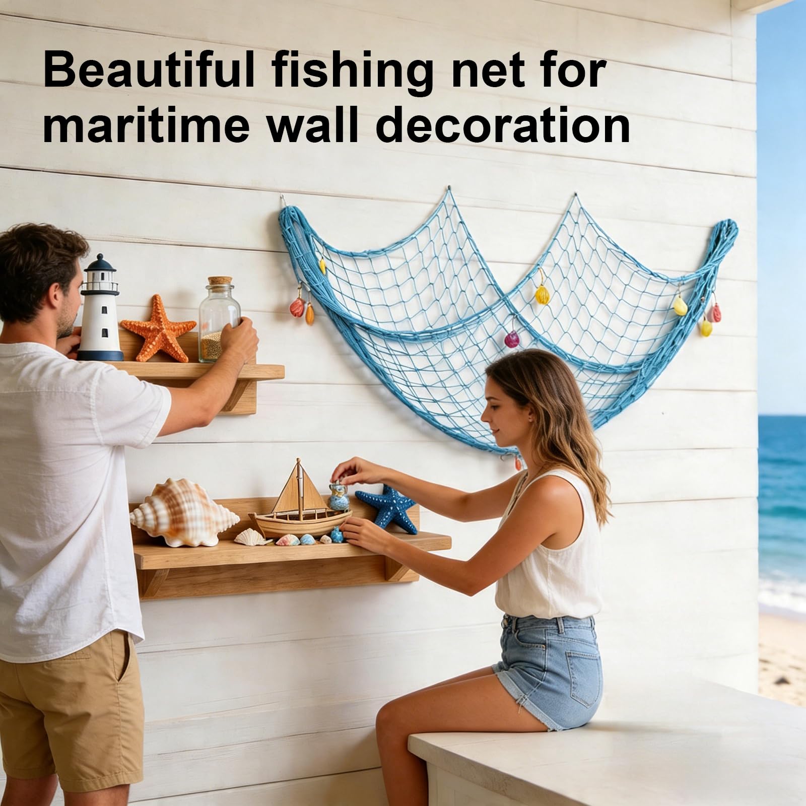 Red de Pesca decoración 150 cm x 200 cm, decoración de Pared, Red de Pesca, tamaño Grande, para Playa, decoración de Pared para Fiestas, Exteriores