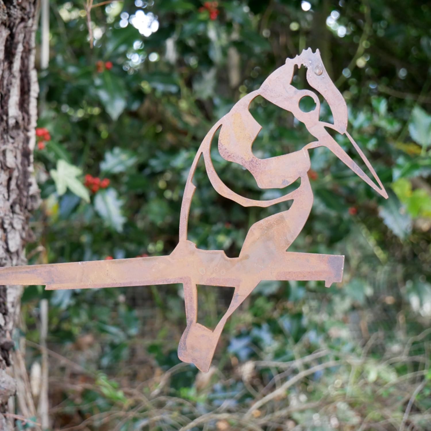 Darthome Rust Outdoor Garden Iron Metal Tree Kingfisher Bird Decorative Spike Silhouette