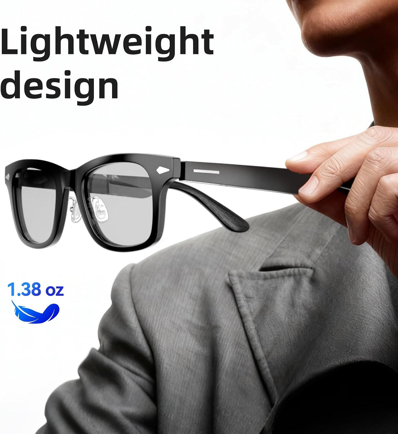 Smart Glasses,Polarized Sunglasses with Bluetooth 5.4 Open Ear Speaker,Athletic/Outdoor UV Protection and Voice Assistant Compatible, Black Frame-Photochromic Lens for Men, Women, Unisex B1PL