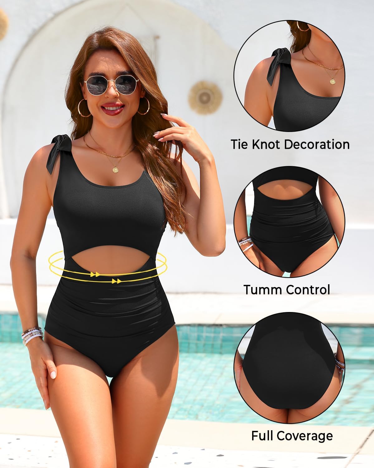 Daci Women's Cutout One Piece Swimsuit - Tummy Control Bathing Suit Tie Knot Swimwear 2026 - Image 4