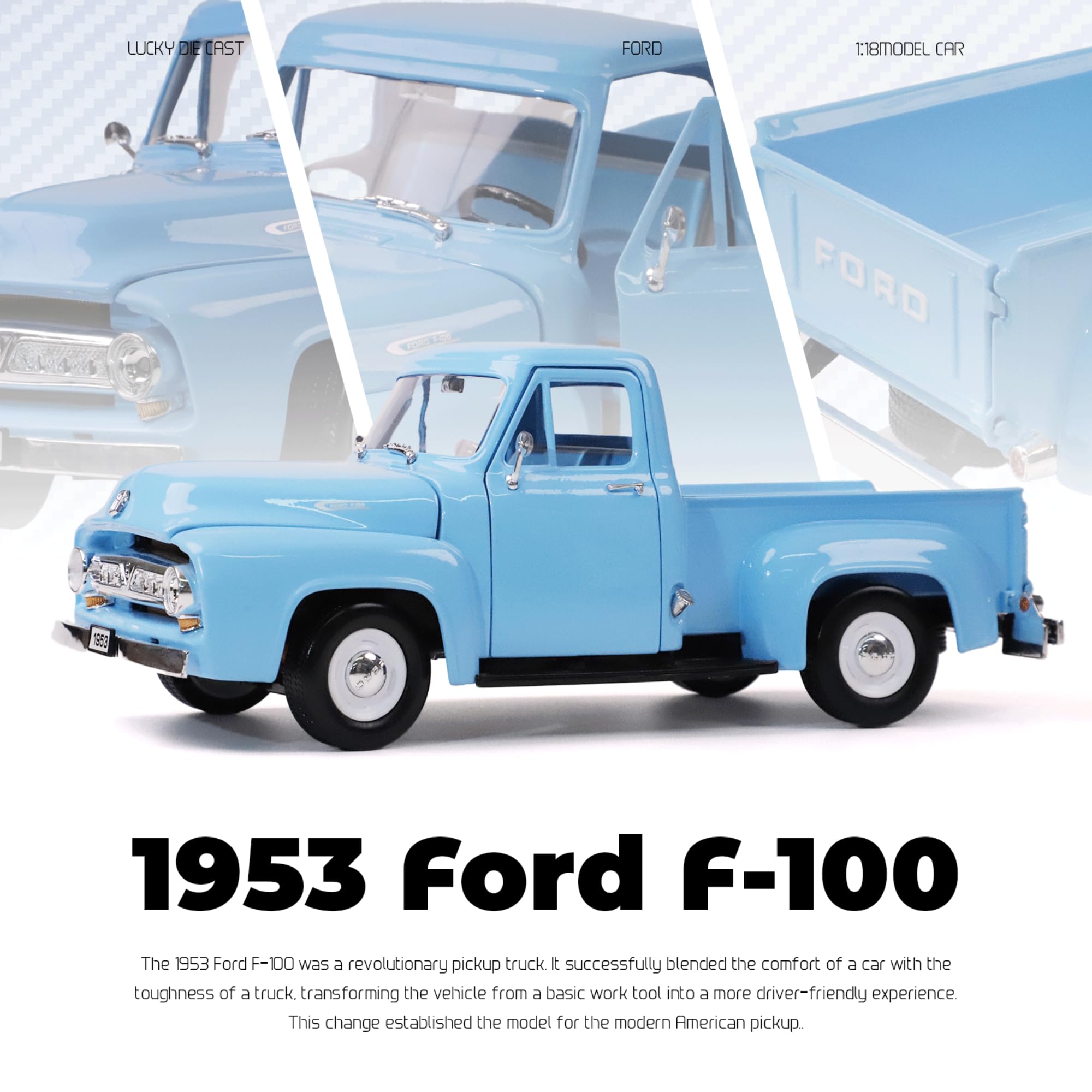 新品未開封　フォード F100 トラック 1/18スケールダイキャストメタル Amazon.com: LUCKY DIE CAST 1953 Ford F-100 Pickup Truck 1/18 Scale