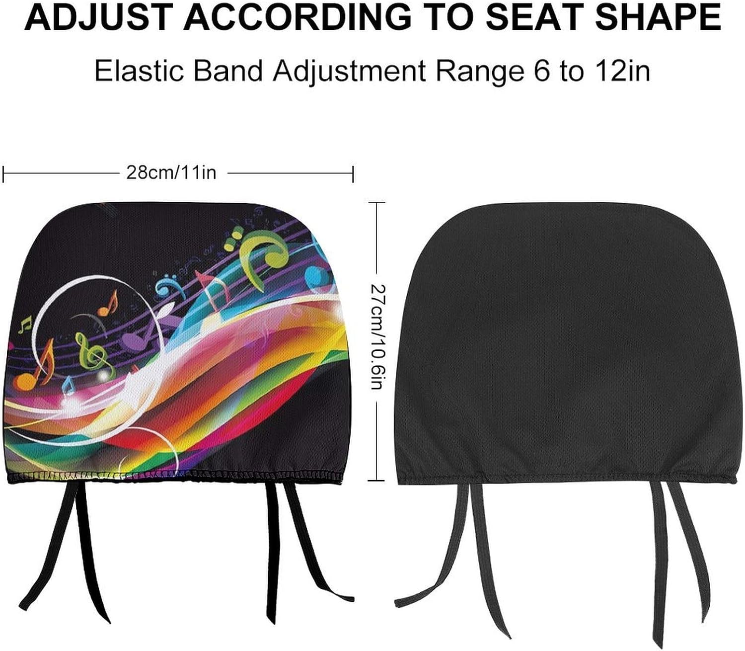 Colorful Music Car Headrest Cover Stretch Breathable Car Head Rest Protector Universal Soft Head Rest Dust Cover Reusable Flexible Headrest Protector 11" X 10.6" image 2