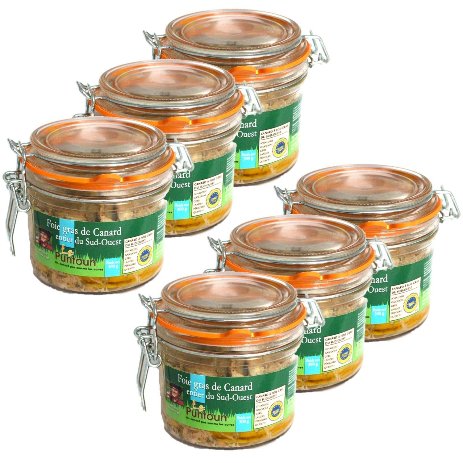 Lot 6x Foie gras de canard entier du Sud Ouest IGP - La Ferme du Puntoun - bocal : 300g