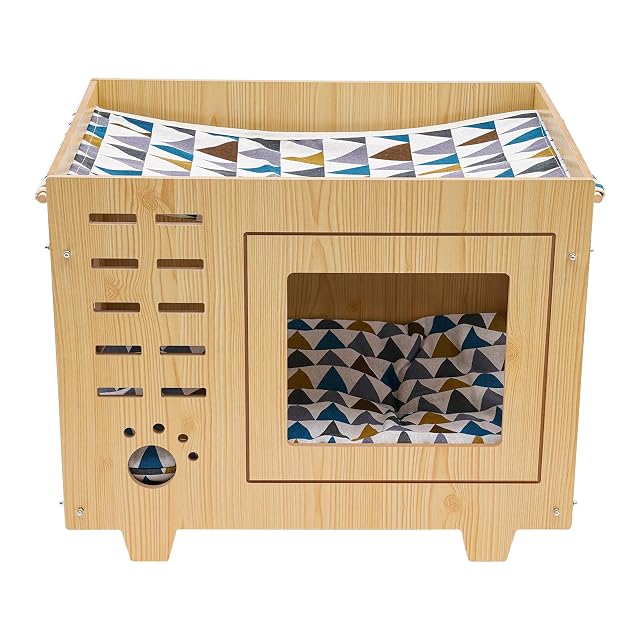 TFGXUE Casa de gato de madera de dos pisos con acolchado suave para los hábitos de los gatos