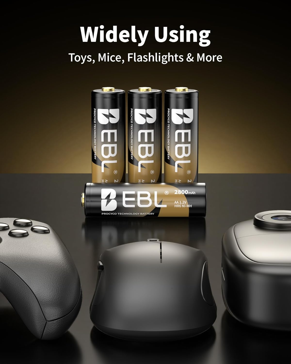 EBL Gold Pro Rechargeable AA Batteries 8 Pack, 1.2V 2800mAh NIMH Battery Upgraded High Capacity AA Battery Precharged Long-Lasting Double A Batteries