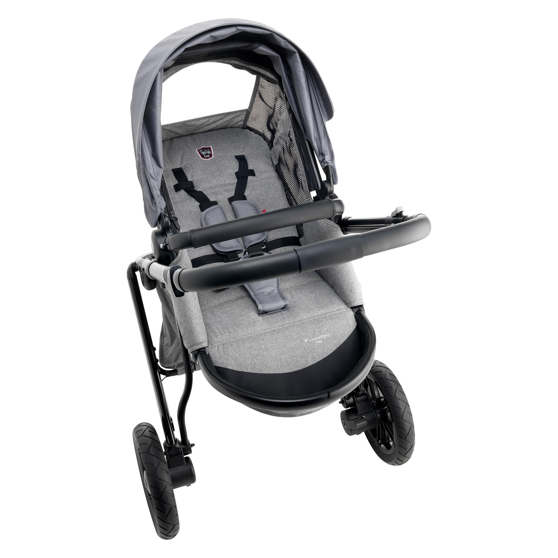 WILLIAM KENT 1733 Poussette 3 roues Phénix | Dès 6 mois et jusqu'à 15kg | Poussette bébé compacte et légère tout-terrain | Siège inclinable position allongé | Capote XL | Grand panier | Grey