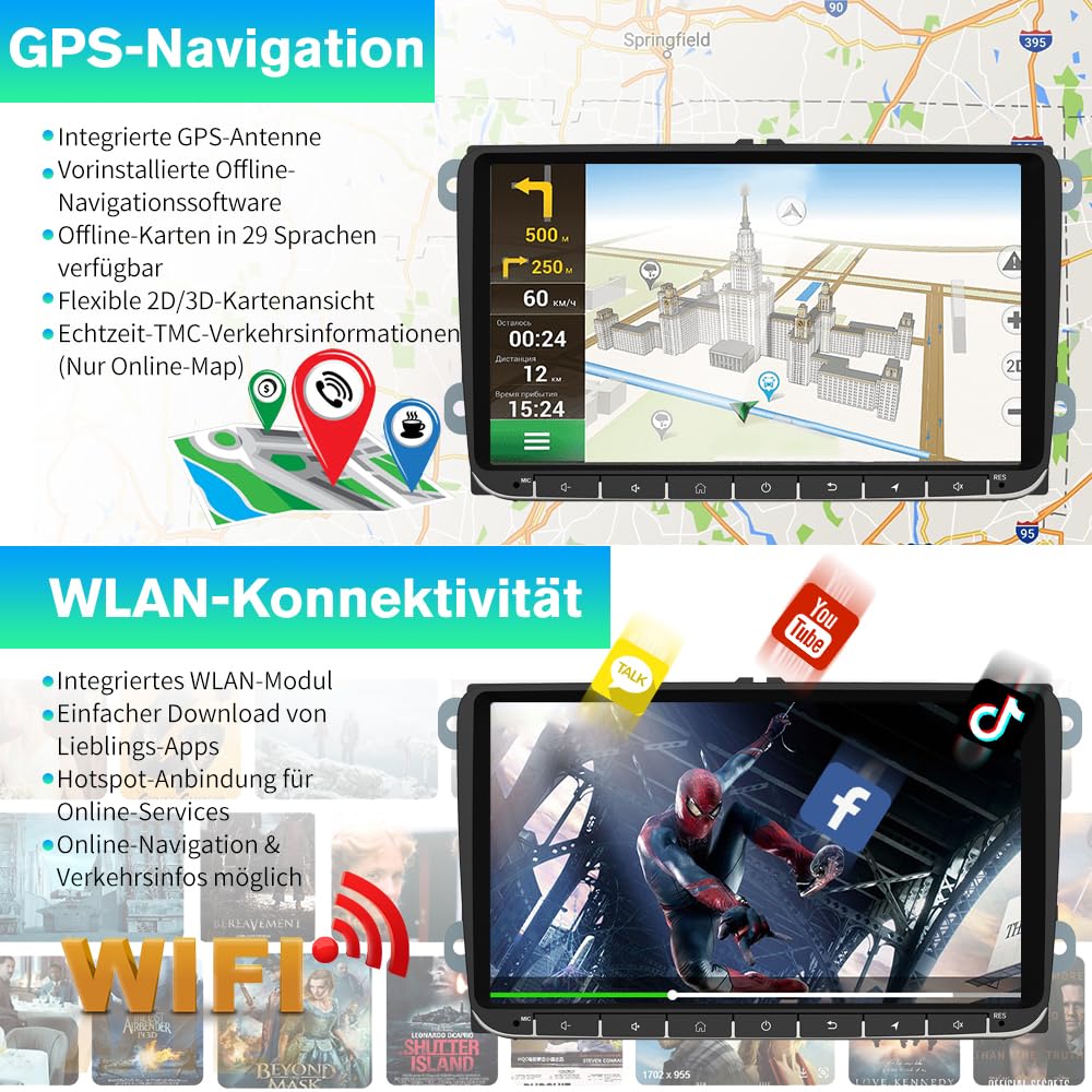 Junsun Radio für VW Golf Seat Skoda, 9'' Screen mit CarPlay Android Auto