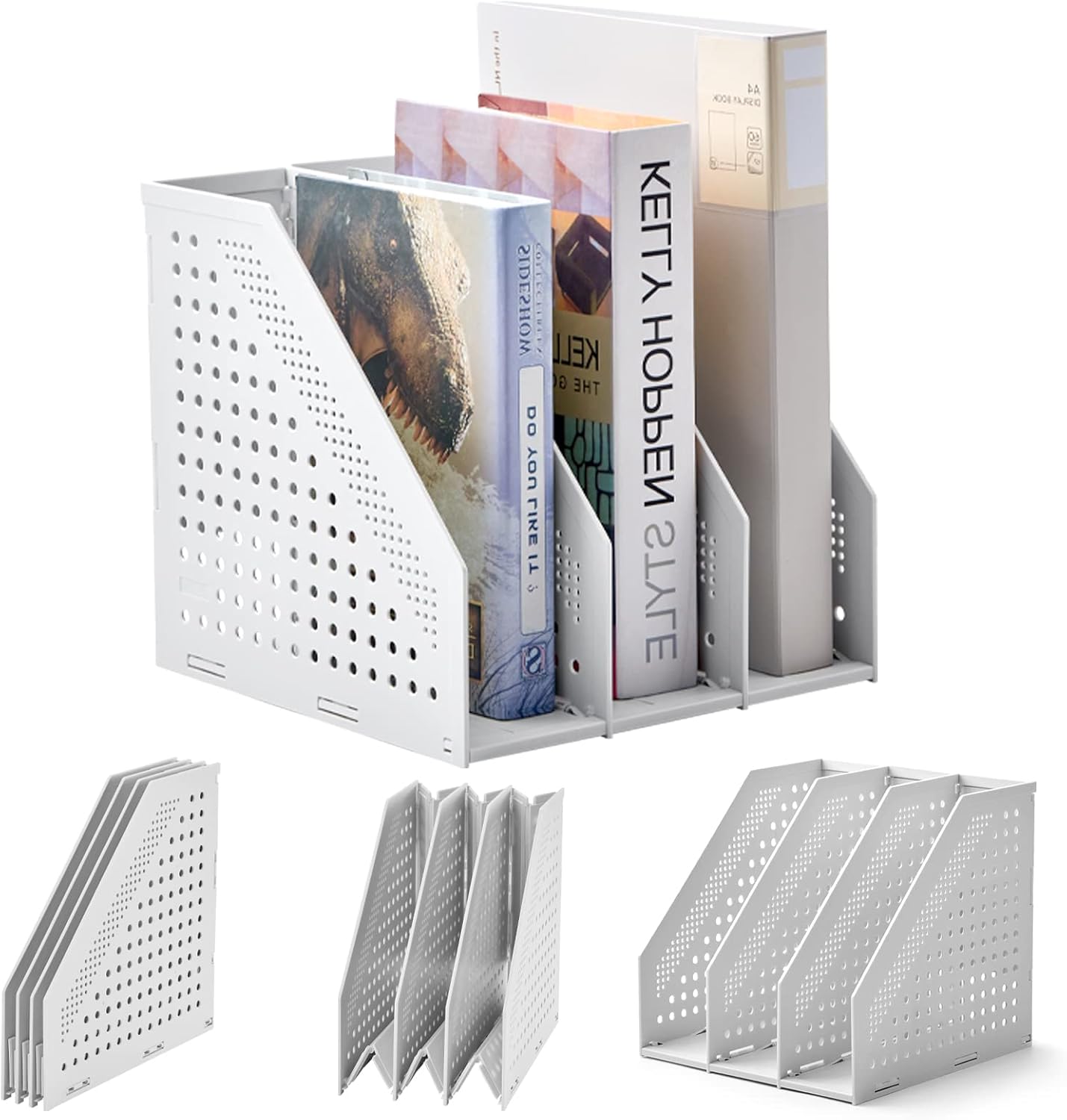 EZWORK Collapsible Magazine File Holder, Desk File Organizer with 3