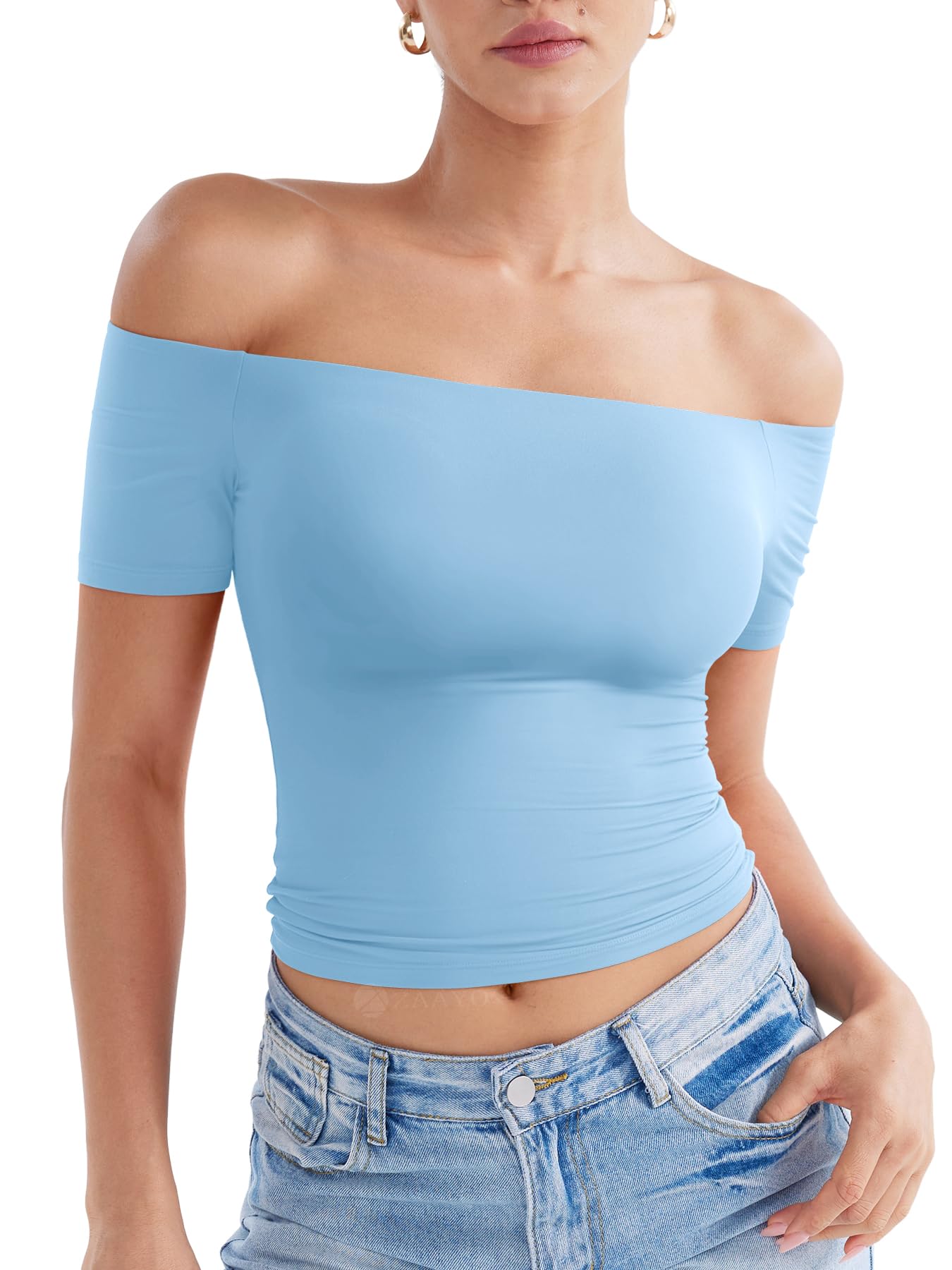 ZAAYO Y2K Summer Crop Top Camiseta deportiva para mujer con hombros descubiertos