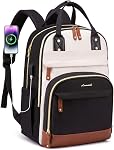 LOVEVOOK Sac à dos pour les femmes, Sacs à dos de voyage Sacs de travail, Sac à sac à dos, Sac d'ordinateur d'affaires avec USB, Imperméable, Convient 15.6 Sac d'ordinateur portable de pouce, beige-noir-brun