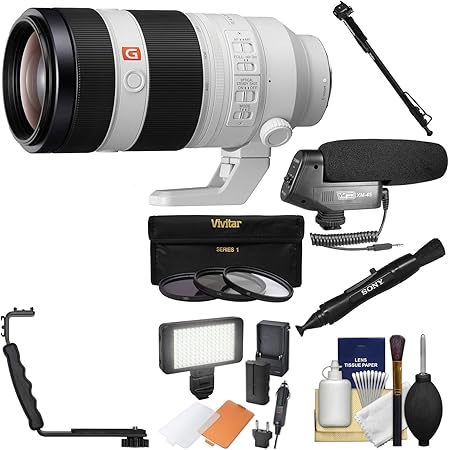 Amazon Com Sony Alpha E Mount Fe 100 400mm F 4 5 5 6 Gm Oss Zoom Lens With Video Light Microphone Monopod 3 Filters Kit Camera Photo