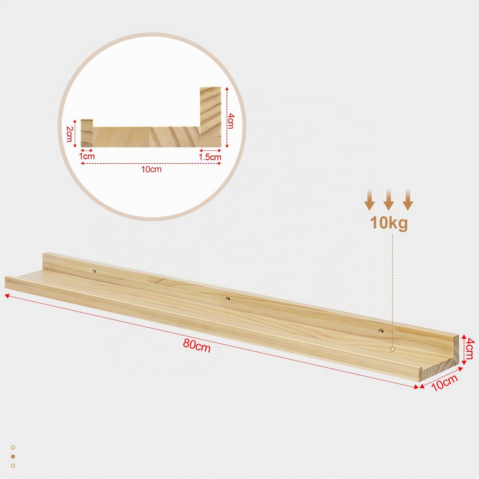 eSituro Étagère Murale, Étagère Flottante,Chêne,80x10x4cm, Bois 2er