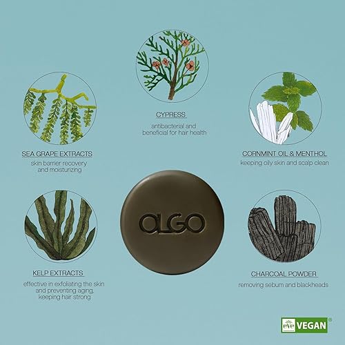 Miniatura 3 de OLGO Marine - Barra de champú de 3.5 onzas  Barra de champú sólido sin jabón para cuero cabelludo con enfriamiento  Kelp, uva marina, carbón con