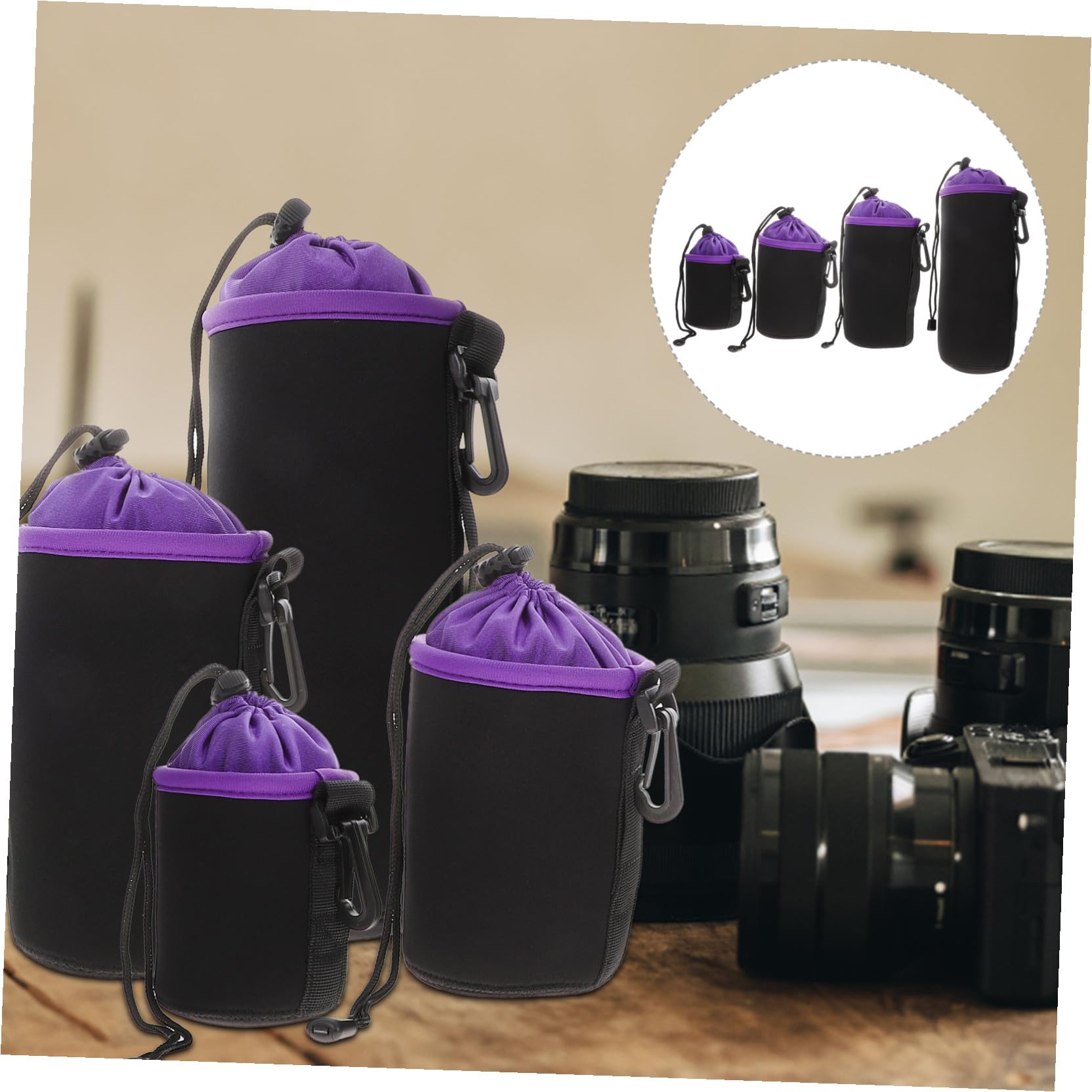 4stücke Objektivtasche Für Kamera Mit Kordelzug Aufbewahrungstasche Für Outdoor-Gebrauch Schutz Vor Feuchtigkeit Und Stößen Vielseitige Lagerung Für Fotozubehör