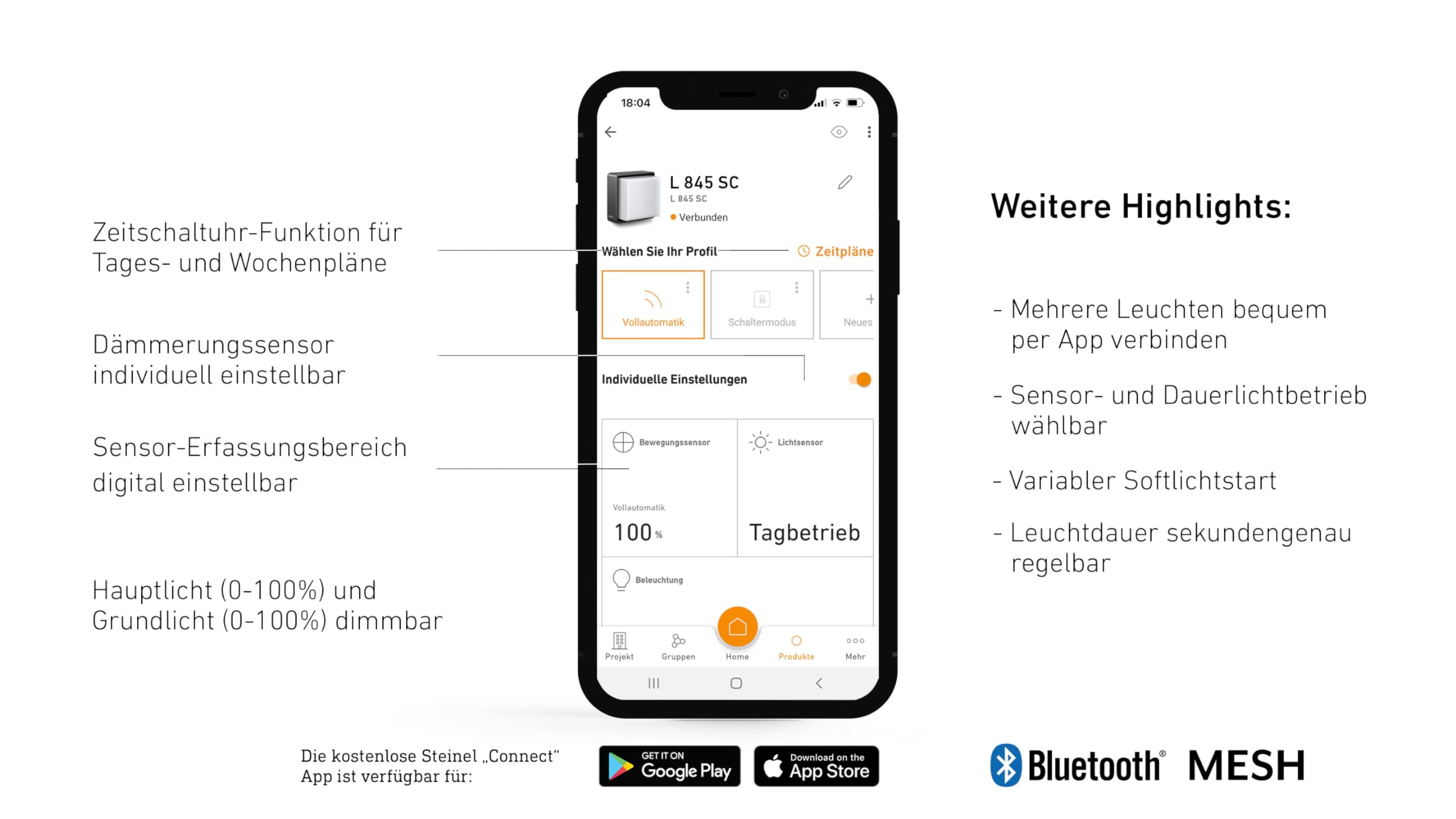 Steinel LED Außenleuchte L 845 SC Connect, Bewegungsmelder, smarte Wandleuchte dimmbar, bedienbar per App, Zeitschaltuhr, Anthrazit