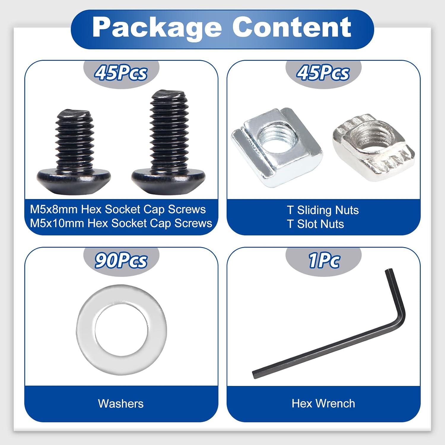 M5 T-Nuts Screws Kit for 8020 2040 2020 V Slot Aluminum Extrusion Profiles