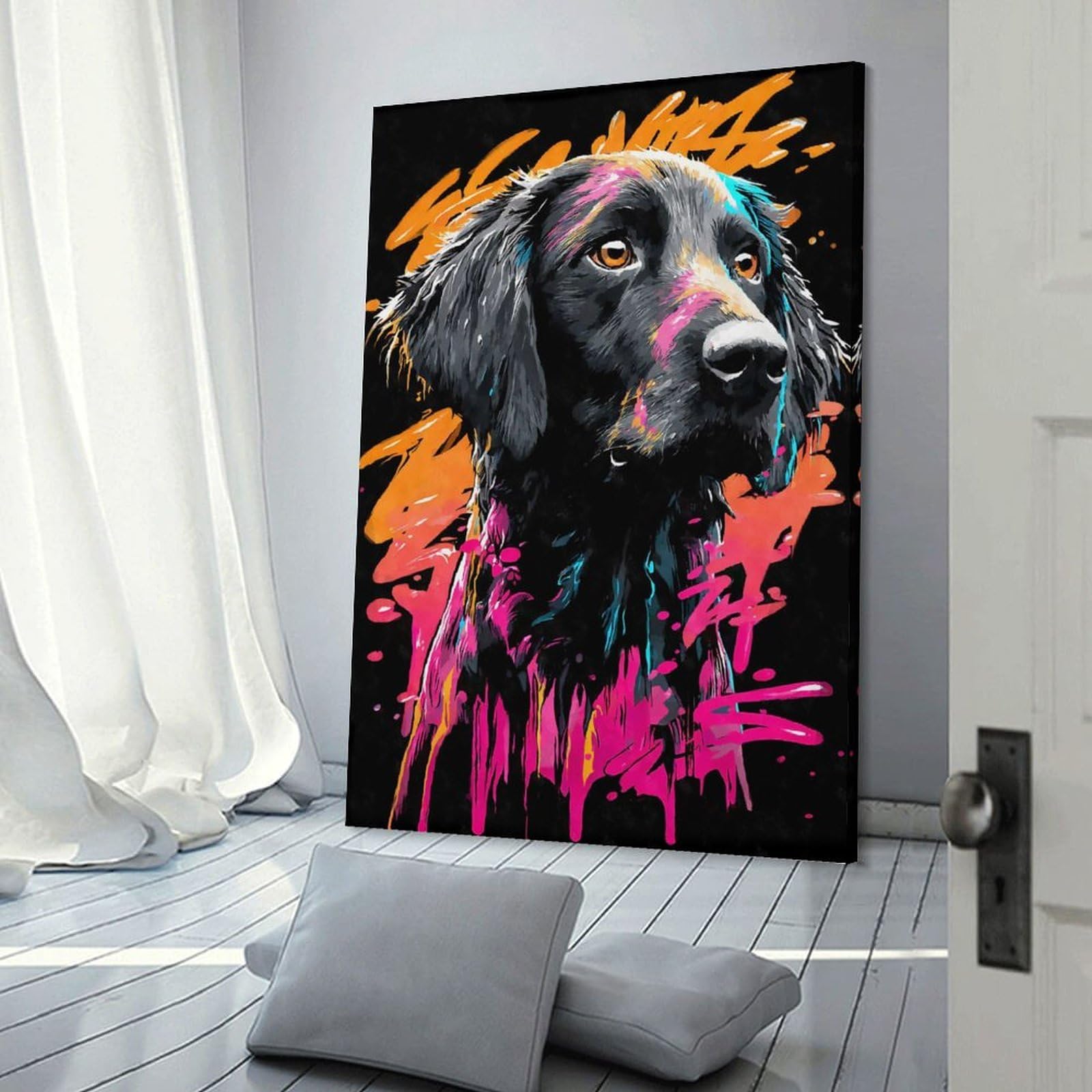 Junmoney Flat-coated Retriever Graffiti Decorative Wall Artwork, 20x30inch(50x75cm), for Corridors, Hallways Or Apartment Entries, Home Artwork for First Impressions