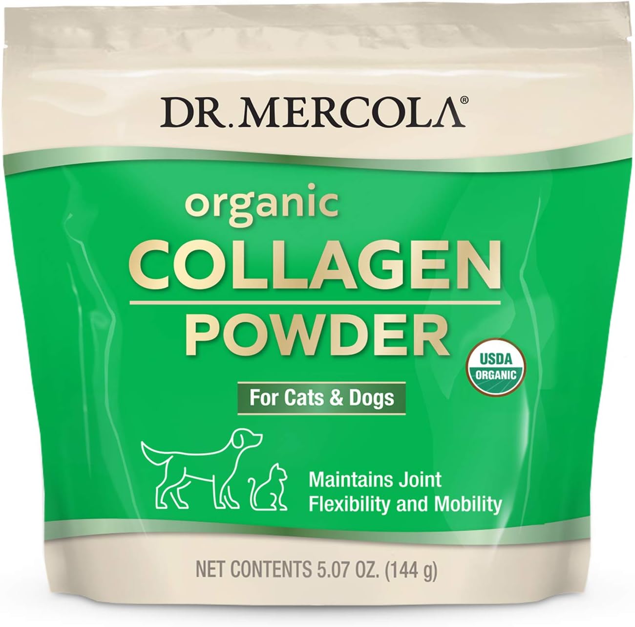 Dr. Mercola Organic Collagen Powder for Cats & Dogs (5.07 oz.), Non GMO, Gluten Free, Soy Free, USDA Organic