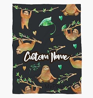 MyPhotoGifts Personalized Sloth Blanket Sloth Kid Blanket Name Baby Blanket Sloth Fleece Blanket 30