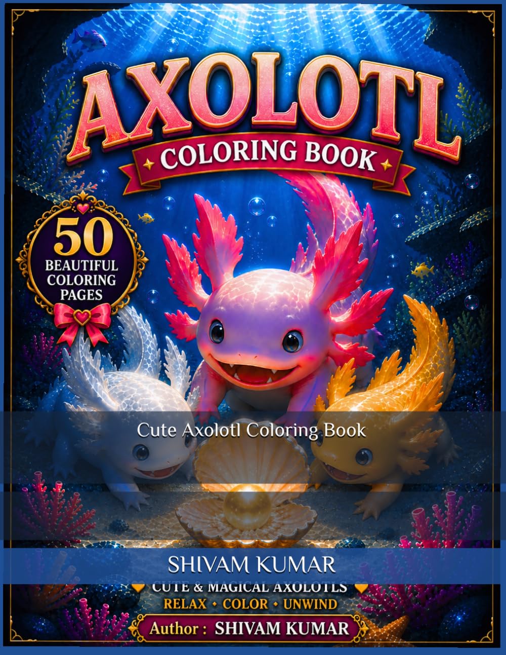 Cute Axolotl Coloring Book: 50 Beautiful Axolotls Illustrations for Relaxation | Cute Magical Scenes | for Kids Ages 4–8: Bold and Easy Coloring Pages ... Underwater Friends, and Fun Ocean Adventures