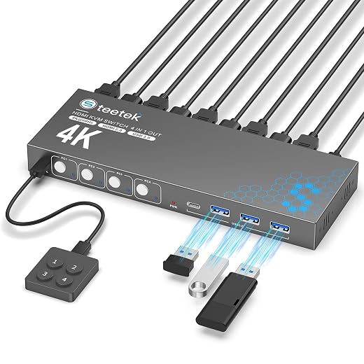 Hearvo USB 3.0 HDMI KVM Switch for 4 Computers 1 Monitor, 4K@60Hz, S7415H