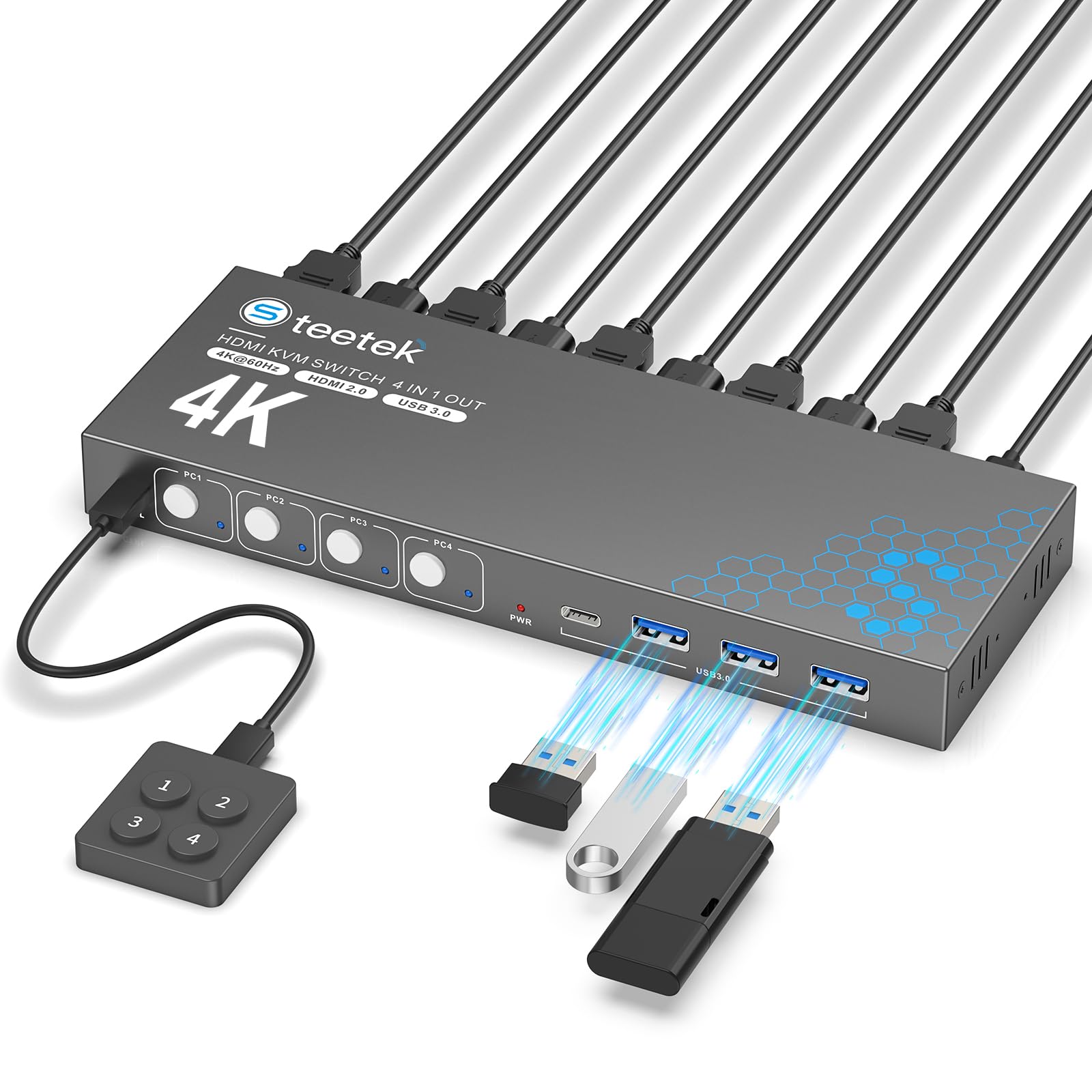 Amazon.com: USB 3.0 HDMI KVM Switch 1 Monitors 4 Computers, 4K